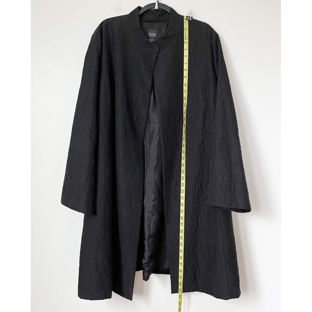 Eileen Fisher Quilted Stand Collar Silk Longline Open Jacket Womens 3X Black - Picture 6 of 12